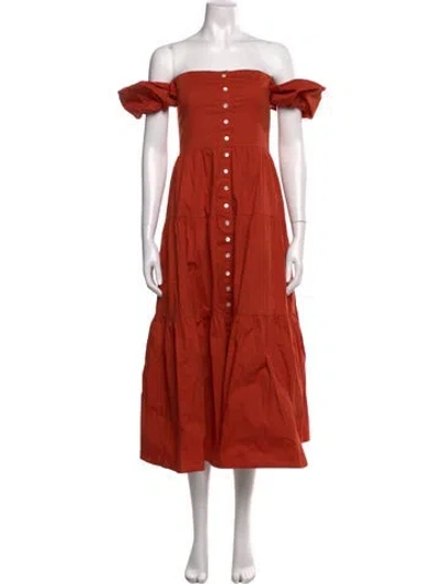 Pre-owned Staud Off-the-shoulder Midi Length Dress In Orange