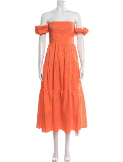 Pre-owned Staud Off-the-shoulder Midi Length Dress In Orange
