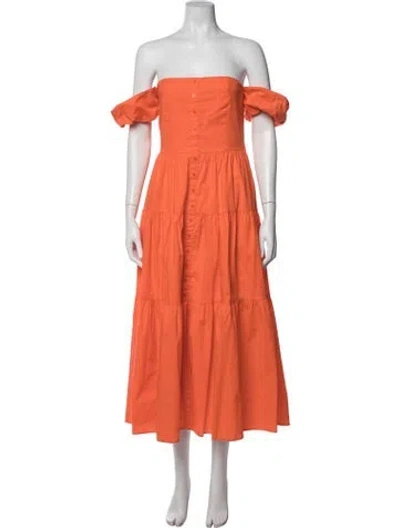 Pre-owned Staud Off-the-shoulder Midi Length Dress In Orange