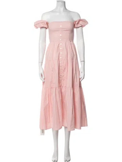 Pre-owned Staud Off-the-shoulder Midi Length Dress In Pink