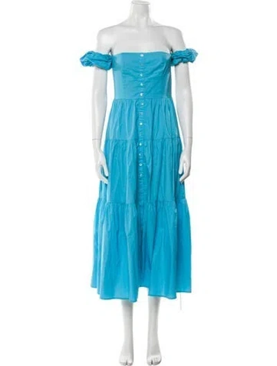 Pre-owned Staud Off-the-shoulder Midi Length Dress W/ Tags In Blue