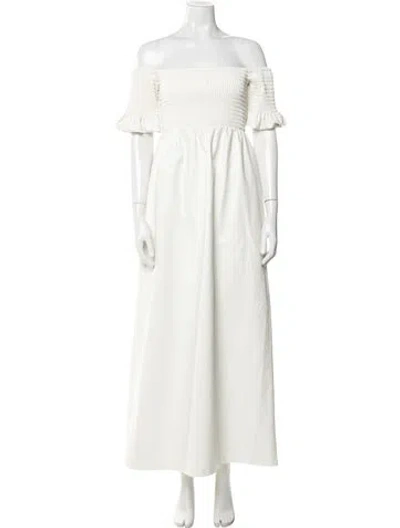 Pre-owned Staud Off-the-shoulder Midi Length Dress In White