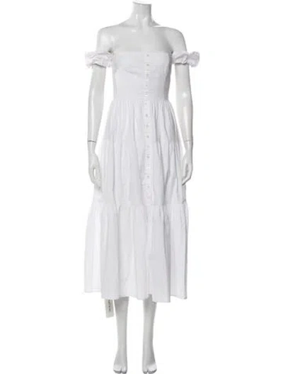 Pre-owned Staud Off-the-shoulder Midi Length Dress In White