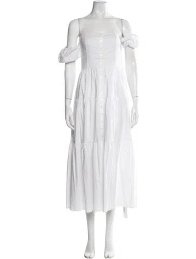 Pre-owned Staud Off-the-shoulder Midi Length Dress In White