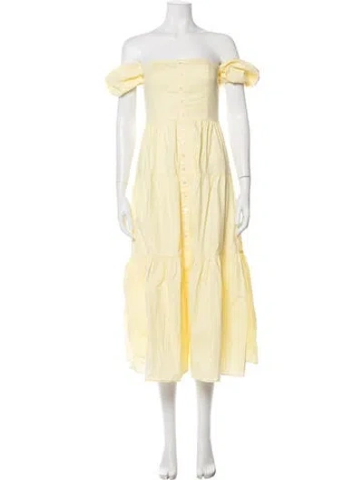 Pre-owned Staud Off-the-shoulder Midi Length Dress In Yellow
