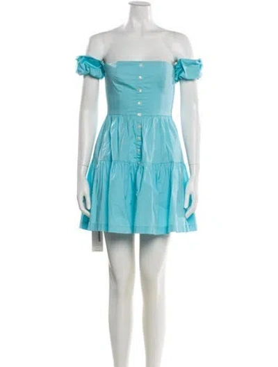 Pre-owned Staud Off-the-shoulder Mini Dress In Blue