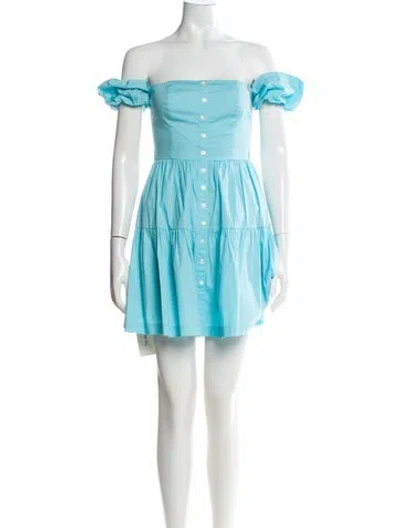 Pre-owned Staud Off-the-shoulder Mini Dress In Blue
