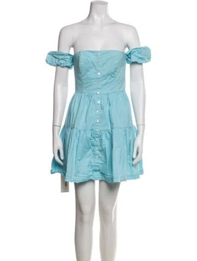Pre-owned Staud Off-the-shoulder Mini Dress In Blue