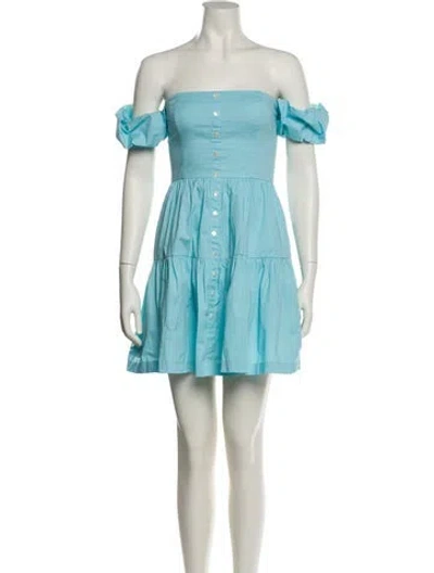 Pre-owned Staud Off-the-shoulder Mini Dress W/ Tags In Blue