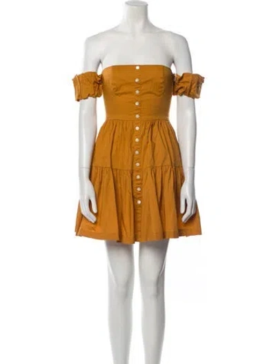 Pre-owned Staud Off-the-shoulder Mini Dress W/ Tags In Yellow