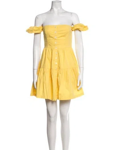 Pre-owned Staud Off-the-shoulder Mini Dress In Yellow