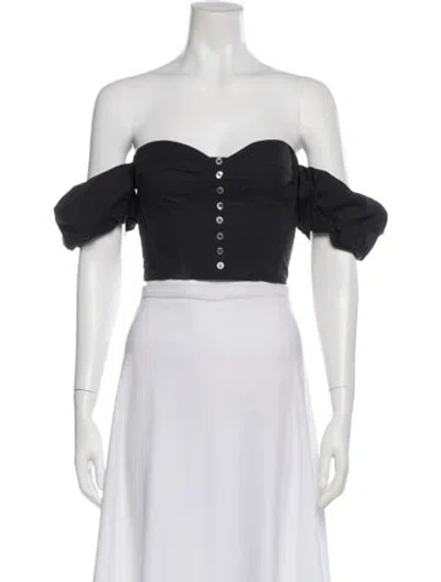 Pre-owned Staud Off-the-shoulder Short Sleeve Crop Top In Black