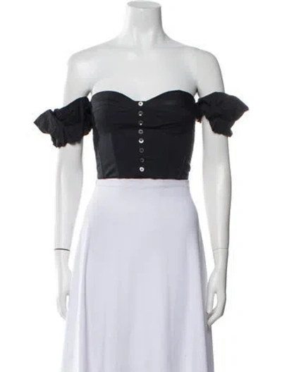 Pre-owned Staud Off-the-shoulder Short Sleeve Crop Top In Black