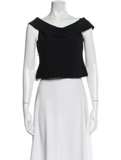 Pre-owned Staud Off-the-shoulder Short Sleeve Crop Top In Black