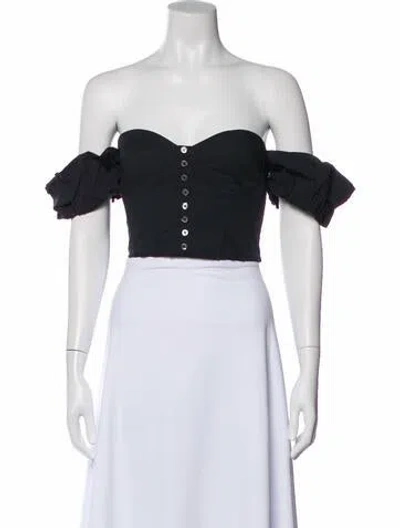 Pre-owned Staud Off-the-shoulder Short Sleeve Crop Top In Black