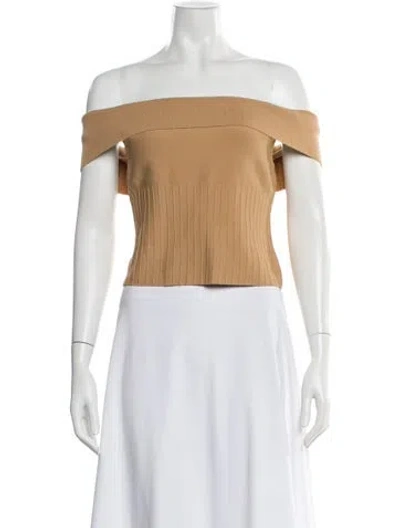 Pre-owned Staud Off-the-shoulder Short Sleeve Crop Top In Neutral