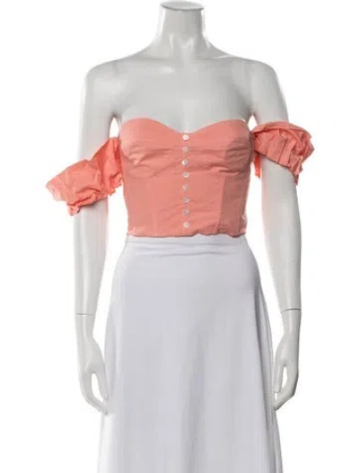 Pre-owned Staud Off-the-shoulder Short Sleeve Crop Top W/ Tags In Orange