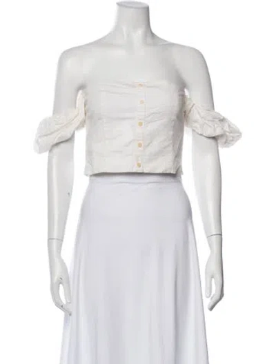 Pre-owned Staud Off-the-shoulder Short Sleeve Crop Top In White