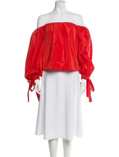 Pre-owned Staud Off-the-shoulder Three-quarter Sleeve Blouse In Orange