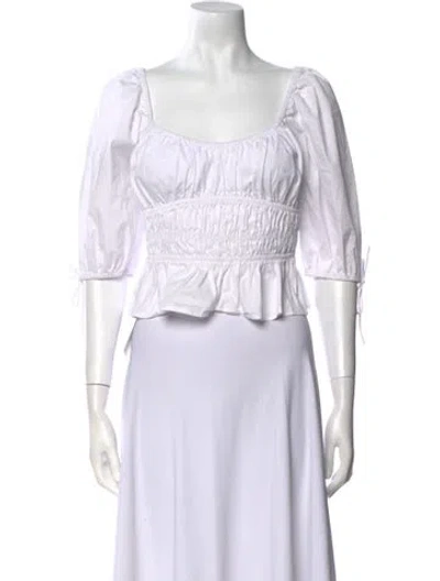 Pre-owned Staud Off-the-shoulder Three-quarter Sleeve Crop Top In White