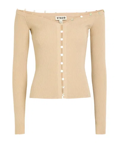 Staud Off-the-shoulder Wool And Cotton-blend Top In Nude