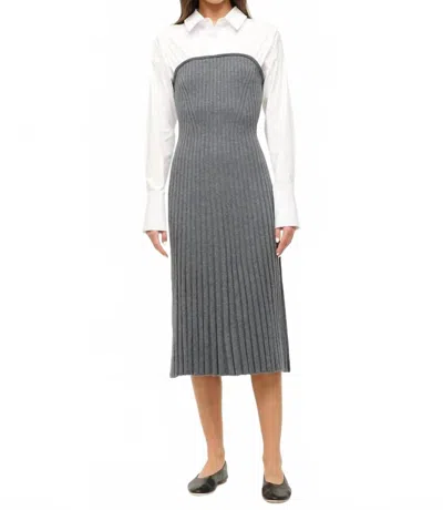 Staud O'keefe Pleated Dress In Charcoal/white In Gray