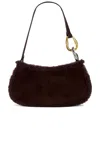 Staud Ollie Suede Shoulder Bag With Faux Shearling Trim In Brown