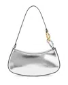 Staud Ollie Crackeld Metallic Shoulder Bag In Silver