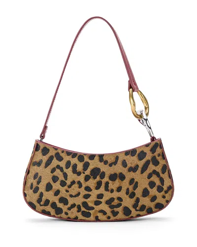 Staud Ollie Cheetah Print Calf Hair Shoulder Bag In Orange