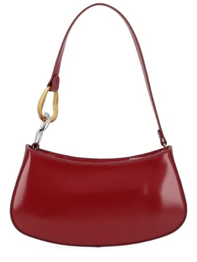 Staud Ollie Cow Leather Crescent Shoulder Bag In Red