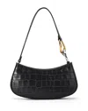 Staud Ollie Croco Embossed Leather Shoulder Bag In Black