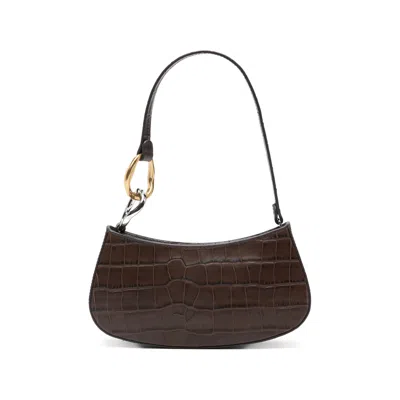 Staud Ollie Crocodile-effect Shoulder Bag In Brown