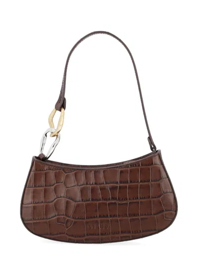 Staud Ollie Crocodile-effect Shoulder Bag In Brown