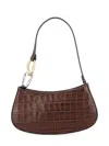 Staud Ollie Crocodile-embossed Interlocking Rings Handbag In Brown