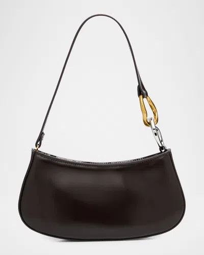 Staud Ollie Curved Leather Shoulder Bag In Brown
