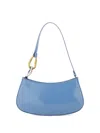 Staud Ollie Snake Embossed Leather Shoulder Bag In Blue