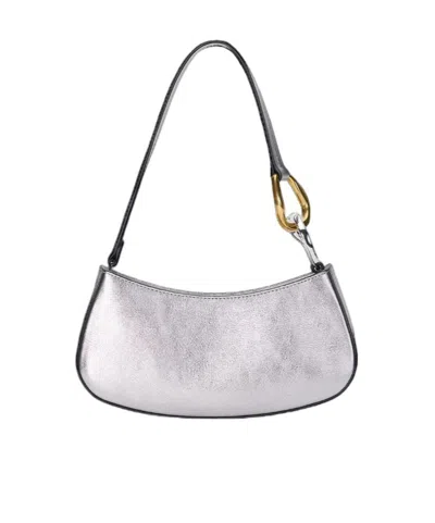 Staud Ollie Pewter Metallic Leather Shoulder Bag In Red