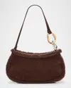 Staud Ollie Suede Shoulder Bag With Faux Shearling Trim In Brown
