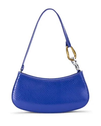 Staud Ollie Snake Embossed Leather Shoulder Bag In Blue