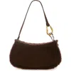Staud Ollie Suede Shoulder Bag With Faux Shearling Trim In Brown