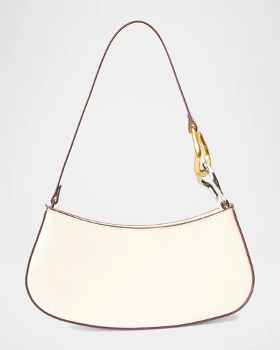Staud Ollie Croc-effect Leather Shoulder Bag In Fresh White Faux Croc