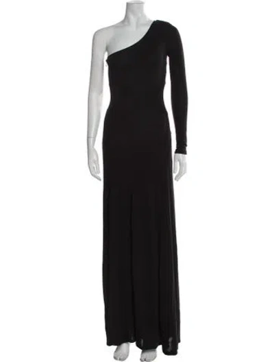 Pre-owned Staud One-shoulder Long Dress In Black