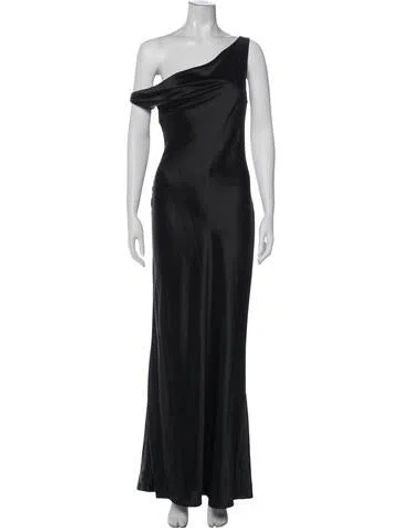 Pre-owned Staud One-shoulder Long Dress In Black