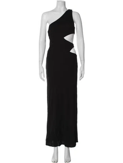 Pre-owned Staud One-shoulder Long Dress In Black