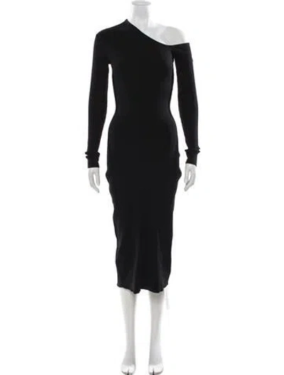 Pre-owned Staud One-shoulder Midi Length Dress In Black