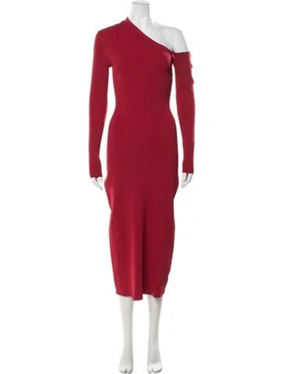Pre-owned Staud One-shoulder Midi Length Dress In Red
