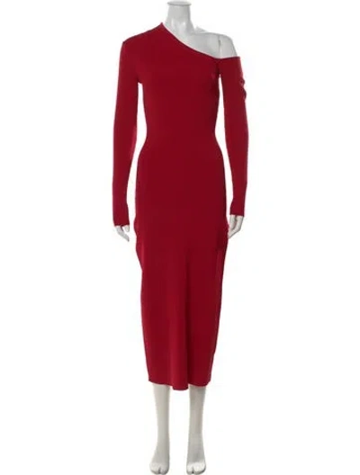 Pre-owned Staud One-shoulder Midi Length Dress W/ Tags In Red