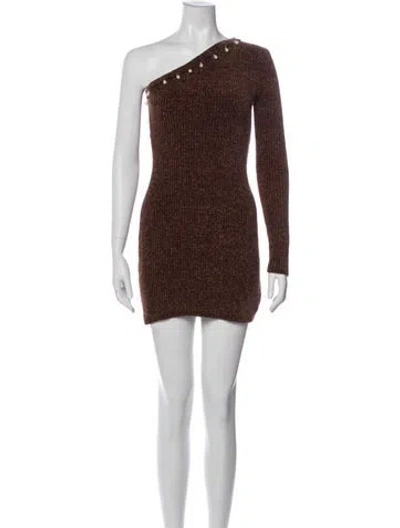 Pre-owned Staud One-shoulder Mini Dress In Brown