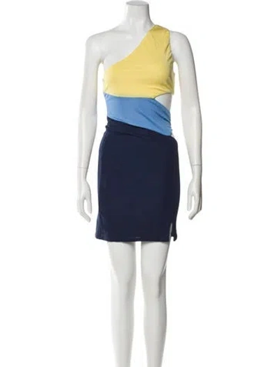 Pre-owned Staud One-shoulder Mini Dress W/ Tags In Blue