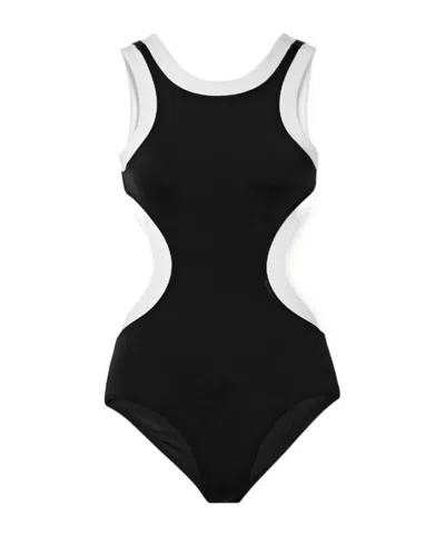 Staud Open-back Two-tone Swimsuit In Multi